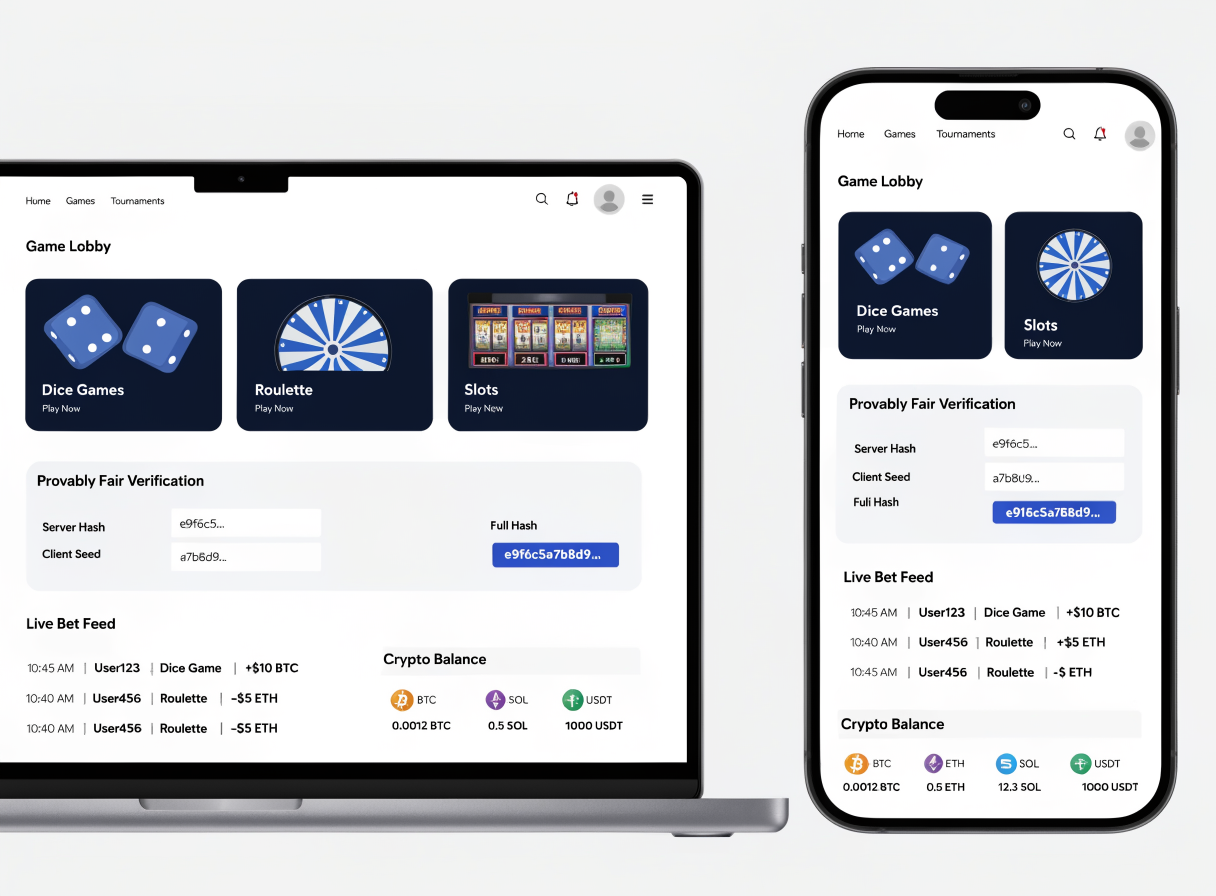 Game lobby and wallet view concept