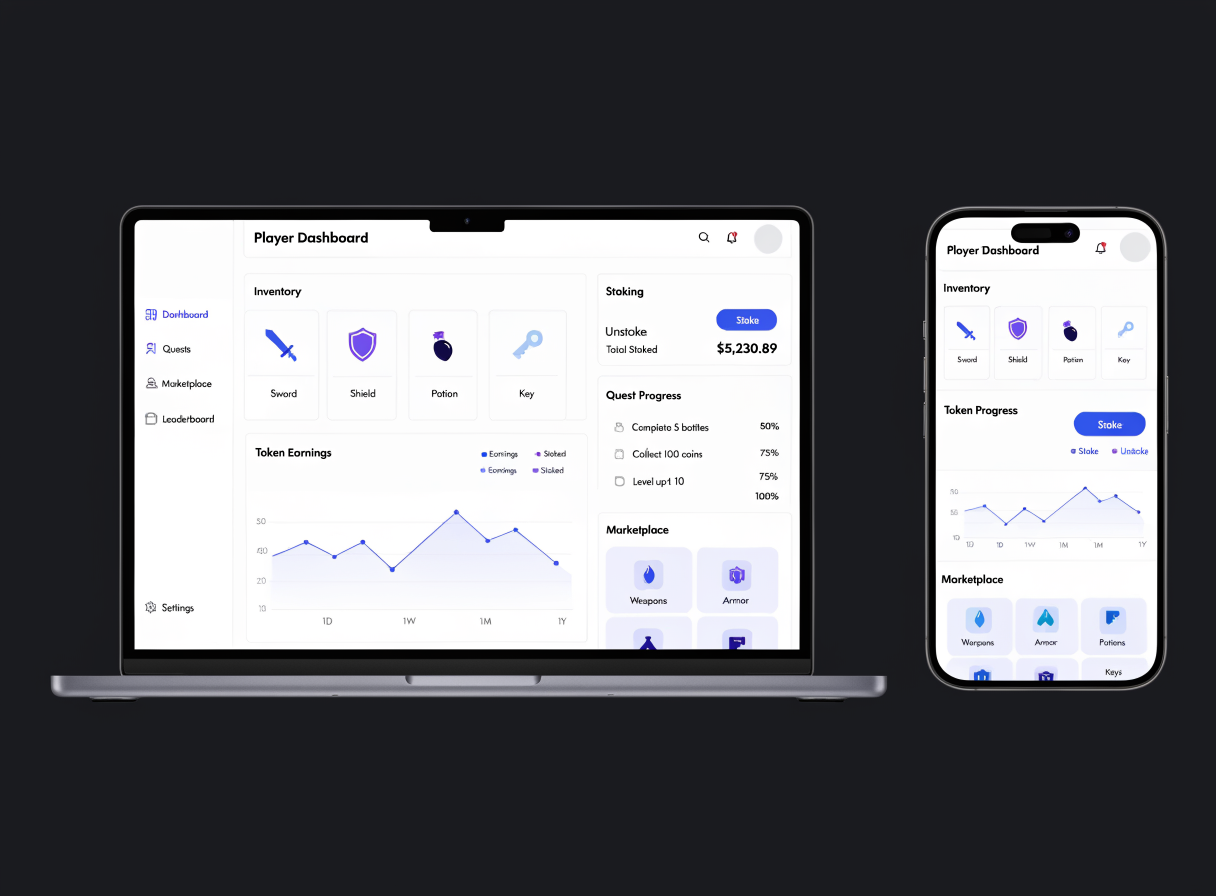 Game economy dashboard showing asset supply, rewards and market resolution